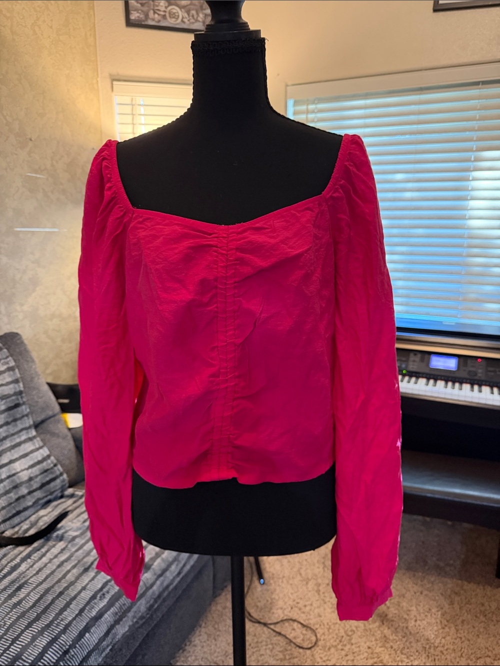 A New Day Large Pink Long-Sleeve Square-Neck Women's Top